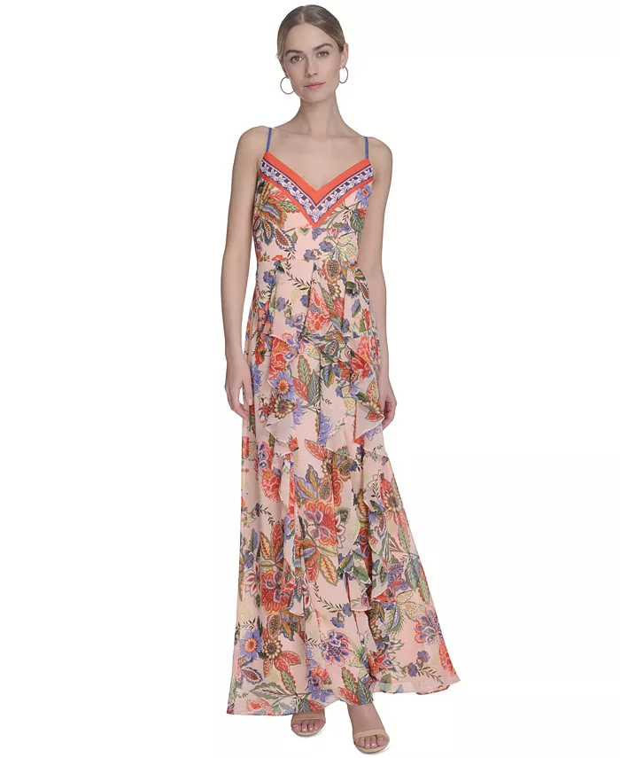 Женское макси-платье с V-образным вырезом и оборкой, принтованное Eliza J, розовый
Женское макси-платье с V-образным вырезом и оборкой, принтованное Eliza J, розовый