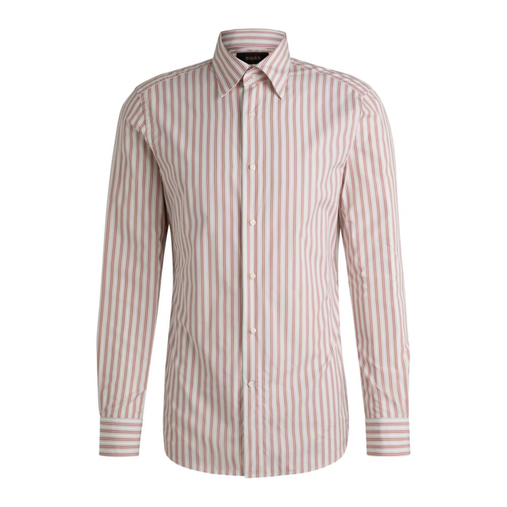 Рубашка облегающего кроя из полосатого хлопка итальянского производства BOSS, красный
Рубашка облегающего кроя из полосатого хлопка итальянского производства BOSS, красный