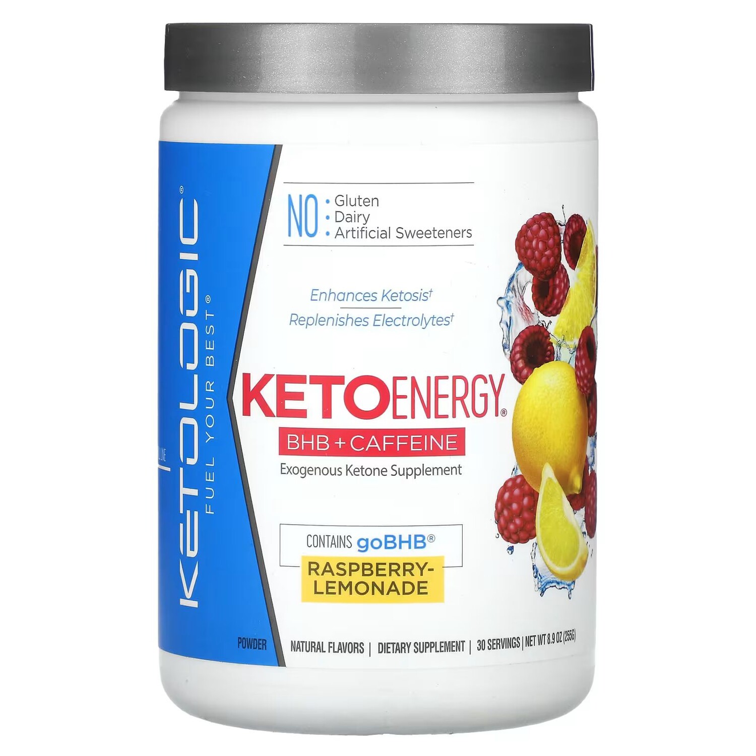 Keto Energy, BHB + кофеин, малина-лимонад, 8,9 унции (255 г) Ketologic