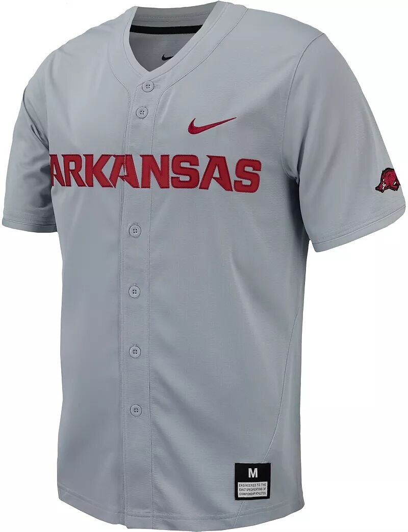 Мужская серая бейсбольная майка с длинными пуговицами Nike Arkansas Razorbacks
Мужская серая бейсбольная майка с длинными пуговицами Nike Arkansas Razorbacks