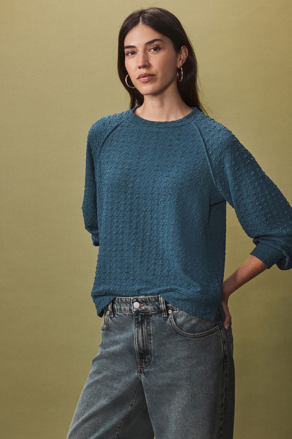 Текстурированный топ с длинными рукавами Next, бирюзовый 
Текстурированный топ с длинными рукавами Next, бирюзовый