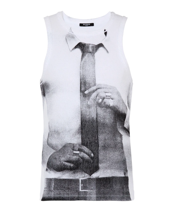 Майка в рубчик с принтом в виде завязок Balmain, белый
Майка в рубчик с принтом в виде завязок Balmain, белый