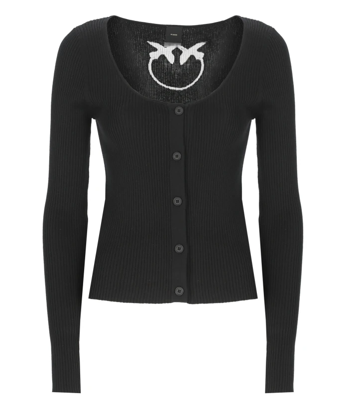 Черный шелковый кардиган с широким вырезом, пуловер Pinko, черный
Черный шелковый кардиган с широким вырезом, пуловер Pinko, черный