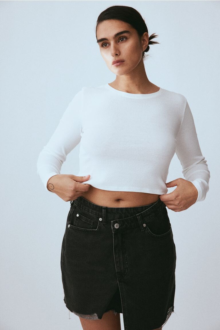 Джинсовая юбка с перекрывающимся поясом H&M, черный
Джинсовая юбка с перекрывающимся поясом H&M, черный