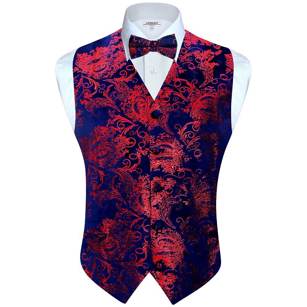 Мужской формальный жилет Gioberti из 4 предметов с узором пейсли, галстук-бабочка и нагрудный платок, цвет Metallic Royal Red
Мужской формальный жилет Gioberti из 4 предметов с узором пейсли, галстук-бабочка и нагрудный платок, цвет Metallic Royal Red
