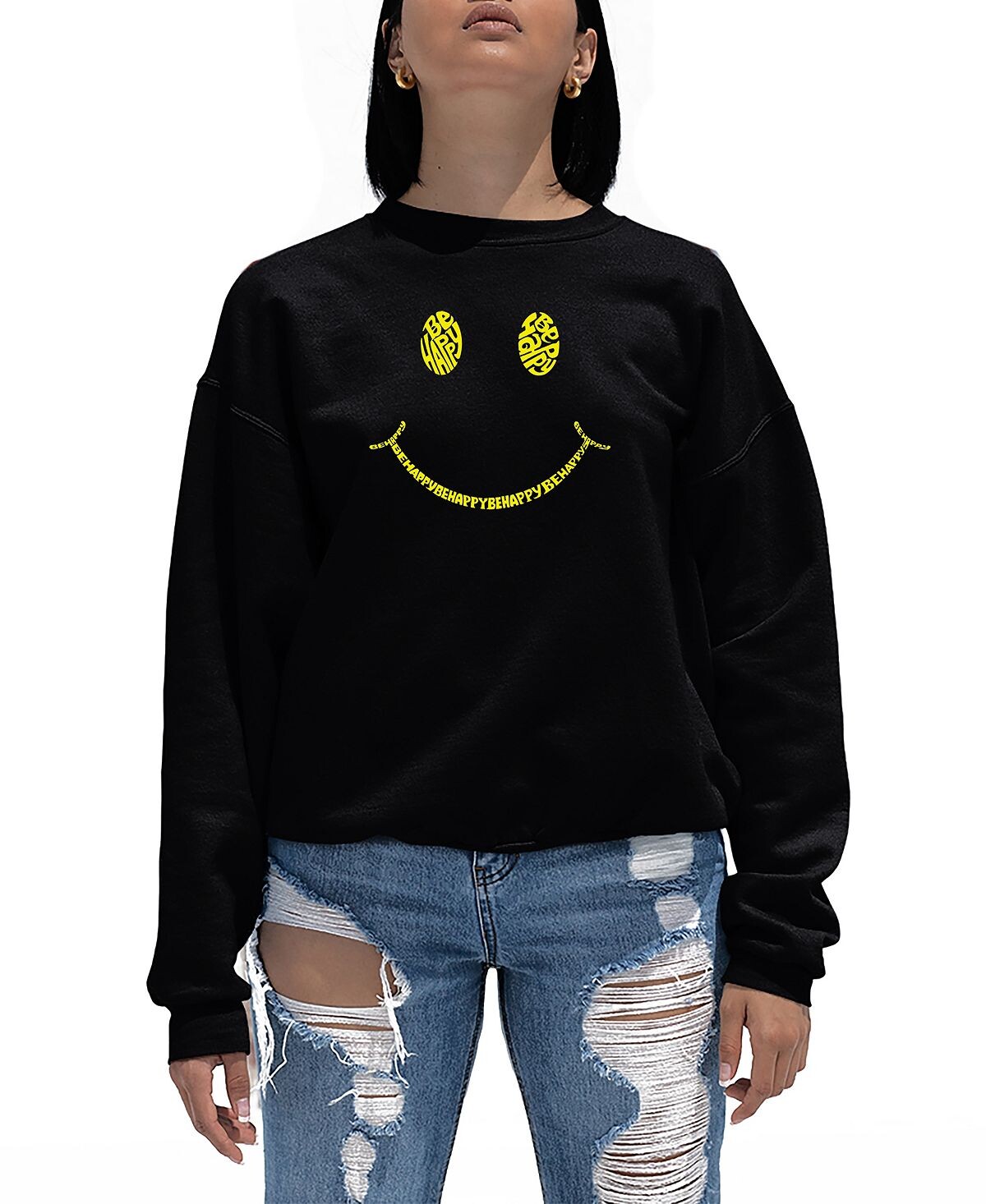 Женская толстовка с круглым вырезом be happy smiley face word art LA Pop Art, черный
Женская толстовка с круглым вырезом be happy smiley face word art LA Pop Art, черный