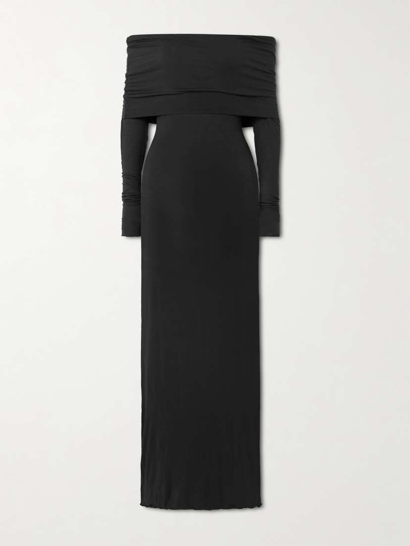 Длинное платье с открытыми плечами из полупрозрачной смеси модала - оникс Skims, черный