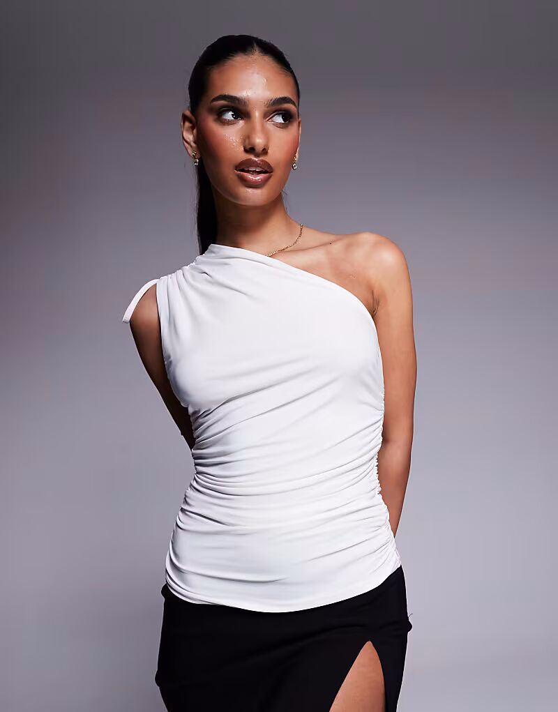 Эксклюзивный двухслойный топ Kaiia на одно плечо с завязкой белого цвета
Эксклюзивный двухслойный топ Kaiia на одно плечо с завязкой белого цвета