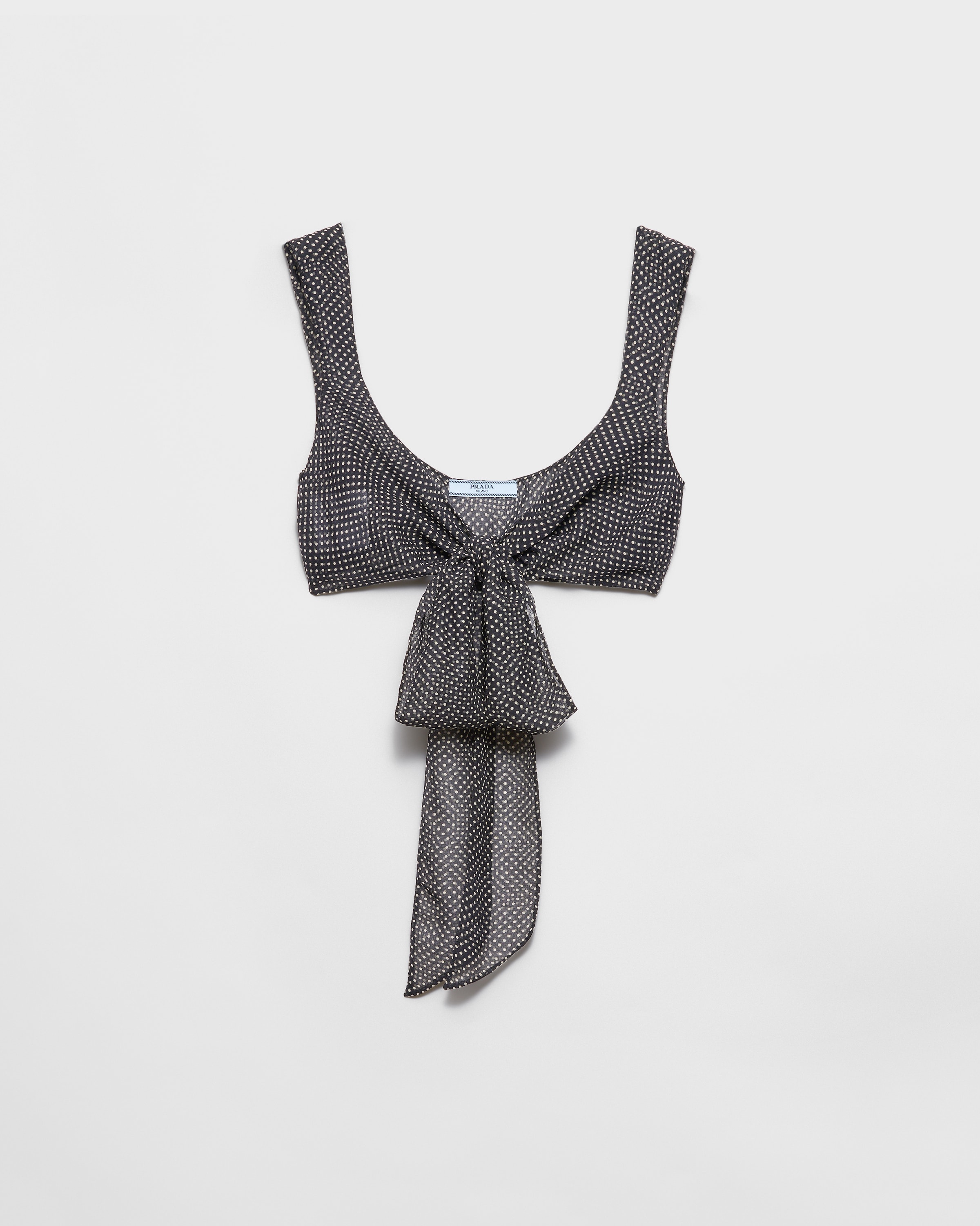 Бралетт-топ из шелкового шифона в горошек Prada, черный
Бралетт-топ из шелкового шифона в горошек Prada, черный