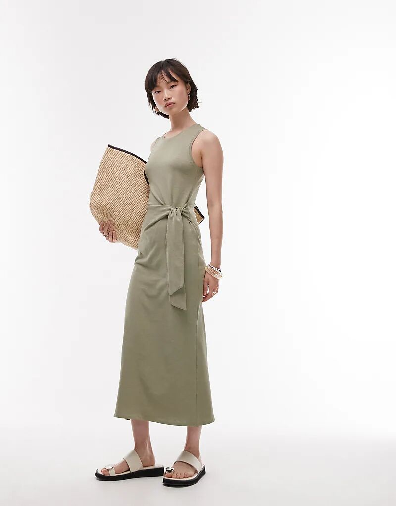 Платье мидакси Mango с завязкой на талии, шалфейно-зеленого цвета 
Платье мидакси Mango с завязкой на талии, шалфейно-зеленого цвета