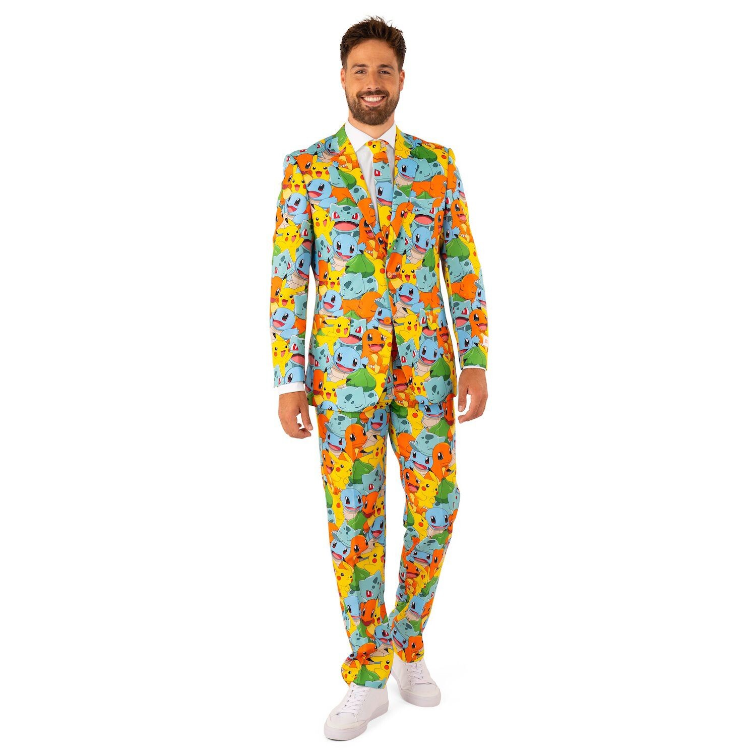 Мужской костюм и галстук приталенного кроя с принтом Pokemon OppoSuits 
Мужской костюм и галстук приталенного кроя с принтом Pokemon OppoSuits