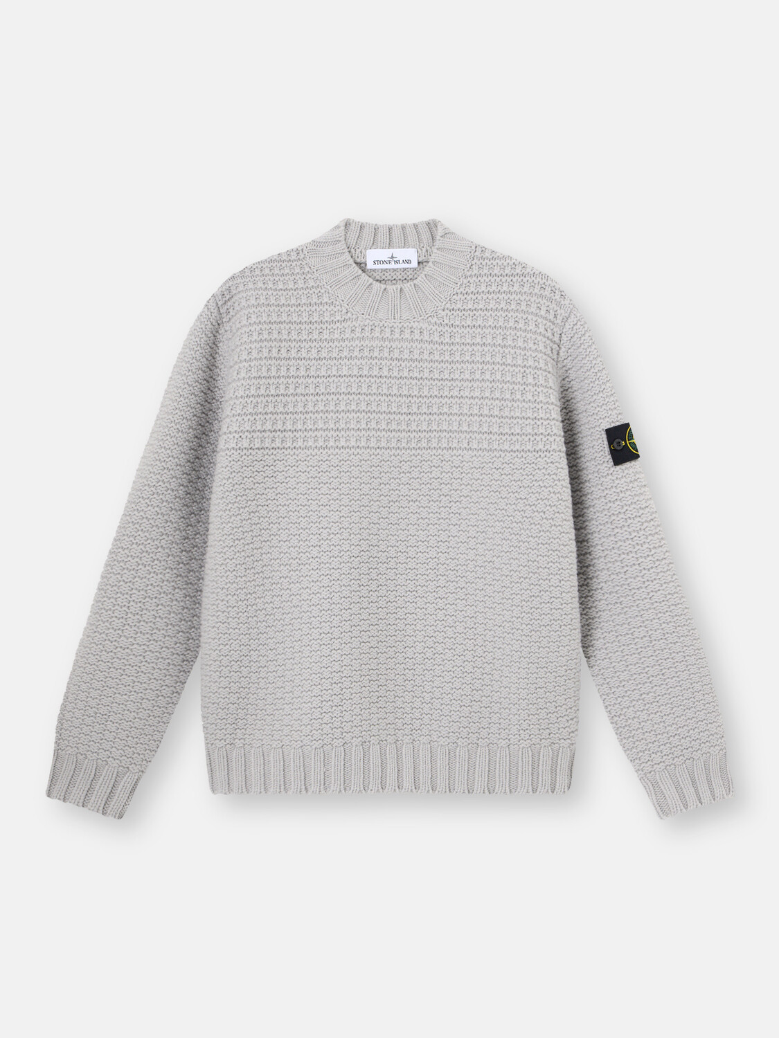 Свитер с воротником-стойкой и широкими ребристыми отделками Stone Island 5100054 PURE WOOL, Pearl Grey 
Свитер с воротником-стойкой и широкими ребристыми отделками Stone Island 5100054 PURE WOOL, Pearl Grey