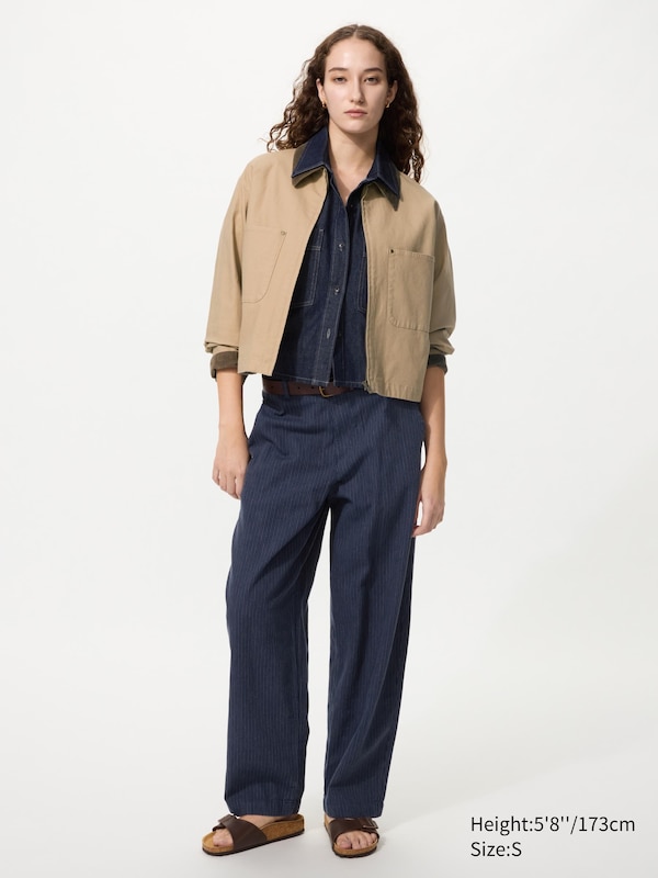 Зауженные брюки из льна и хлопка (в полоску, удлиненные) Uniqlo, 69 navy
Зауженные брюки из льна и хлопка (в полоску, удлиненные) Uniqlo, 69 navy