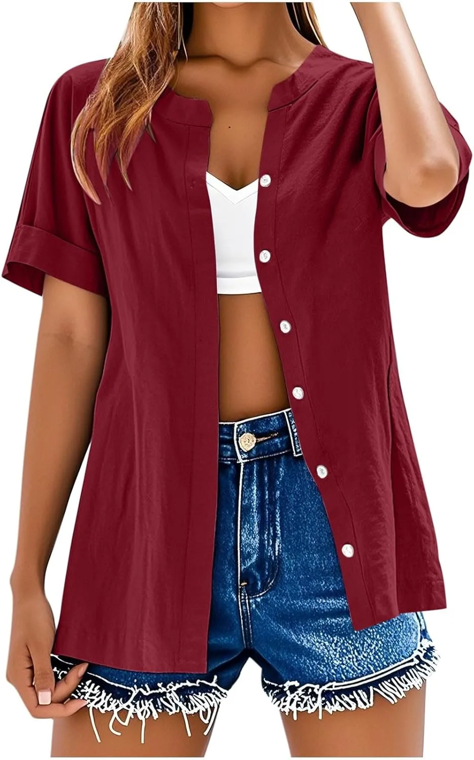 Льняная рубашка для женщин с коротким рукавом и открытым передом Floleo
Льняная рубашка для женщин с коротким рукавом и открытым передом Floleo