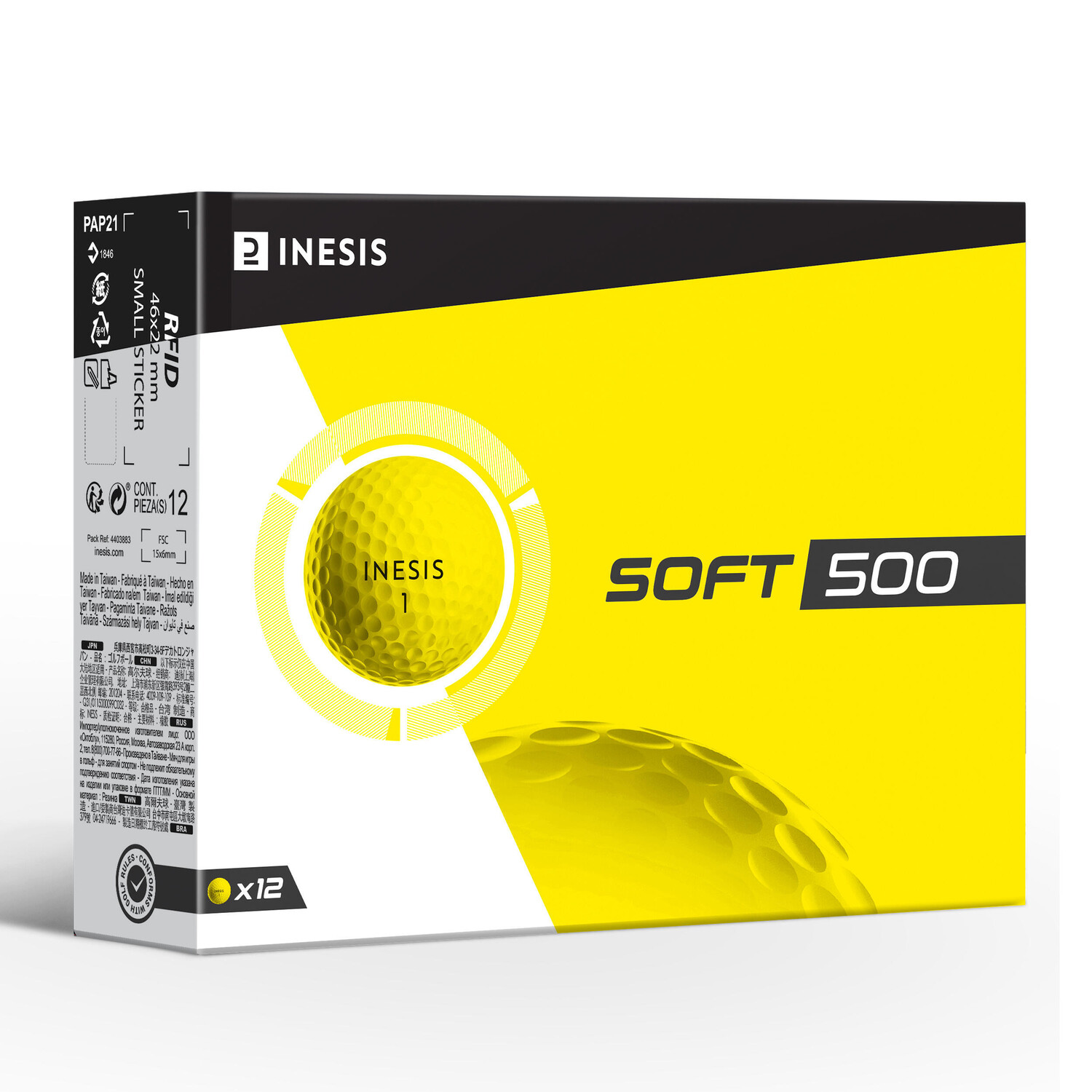 Мячи для гольфа Soft 500 12 штук желтые INESIS, неоново-желтый 
Мячи для гольфа Soft 500 12 штук желтые INESIS, неоново-желтый