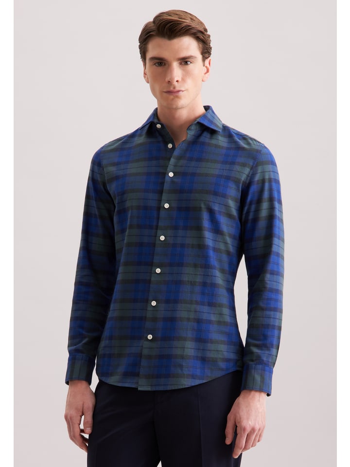 Облегающая фланелевая рубашка темно-синего цвета Seidensticker
Облегающая фланелевая рубашка темно-синего цвета Seidensticker