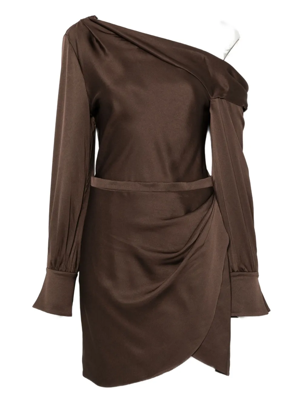 Мини-платье с запахом на одно плечо Simkhai, коричневый 
Мини-платье с запахом на одно плечо Simkhai, коричневый