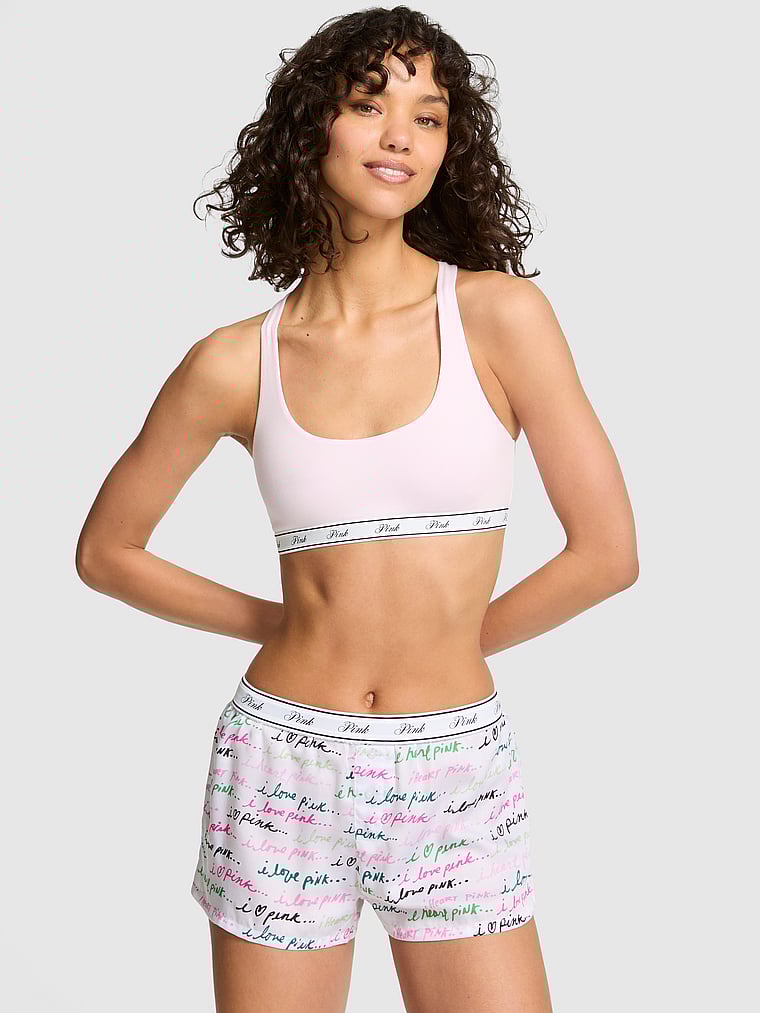 Шелковые свободные пижамные шорты для сна Pink, lyocell vs white logo script
Шелковые свободные пижамные шорты для сна Pink, lyocell vs white logo script