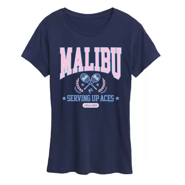 Женская футболка с графическим принтом Malibu Varsity Barbie, синий 
Женская футболка с графическим принтом Malibu Varsity Barbie, синий