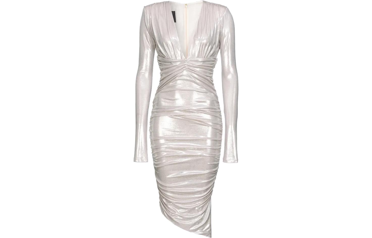 Асимметричное платье миди со сборками и металлическим отливом PINKO, белое
Асимметричное платье миди со сборками и металлическим отливом PINKO, белое