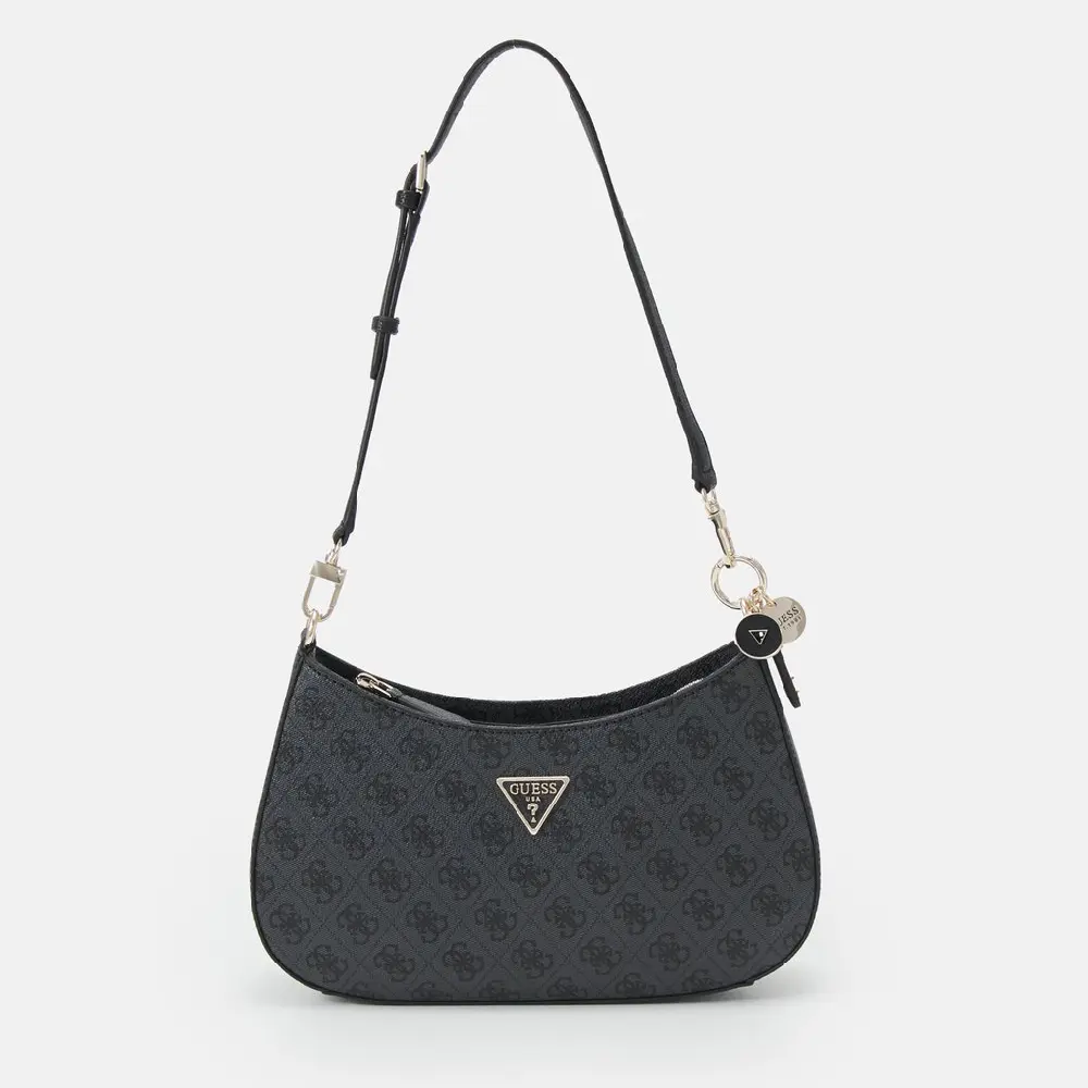Сумка Guess на плечо с фирменным принтом, серо-черный 
Сумка Guess на плечо с фирменным принтом, серо-черный