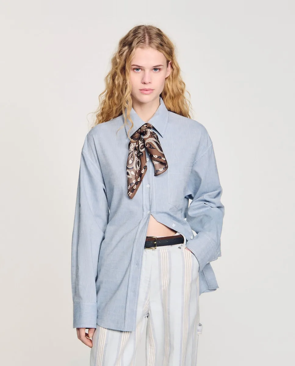 Длинная женская рубашка с узлом на спине Sandro, голубой
Длинная женская рубашка с узлом на спине Sandro, голубой