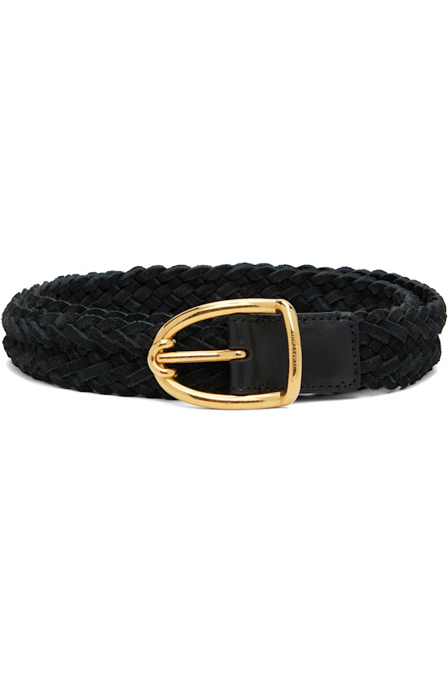 Ремень из плетеной замши с угловой пряжкой Tom Ford, черный
Ремень из плетеной замши с угловой пряжкой Tom Ford, черный