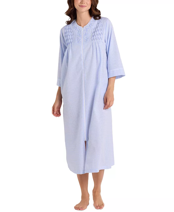 Женский халат из пике с застежкой-молнией спереди и рукавом 3/4 Miss Elaine, белый 
Женский халат из пике с застежкой-молнией спереди и рукавом 3/4 Miss Elaine, белый