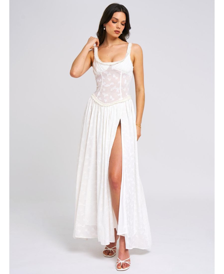 Женское длинное платье Ulissa белого цвета с квадратным вырезом, жаккардовой текстурой и высоким разрезом Miss Circle, White
Женское длинное платье Ulissa белого цвета с квадратным вырезом, жаккардовой текстурой и высоким разрезом Miss Circle, White