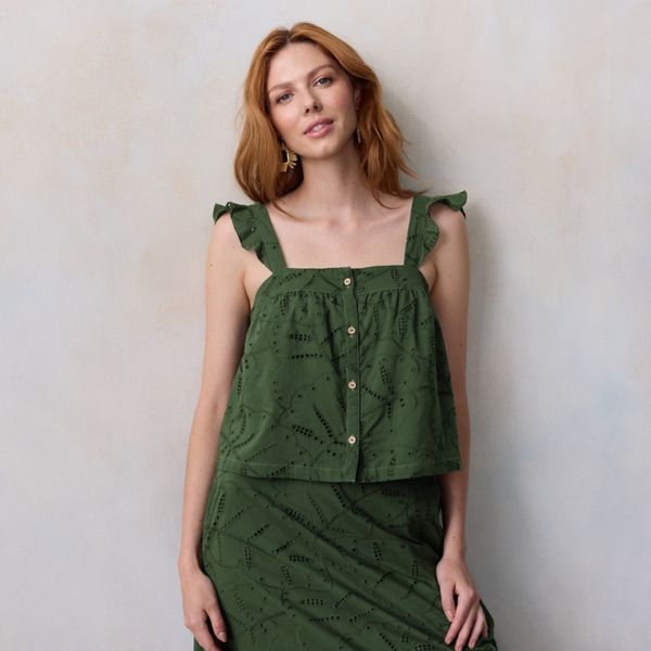 Женская майка с пуговицами спереди и оборками на плечах Lc Lauren Conrad, цвет genesis green
Женская майка с пуговицами спереди и оборками на плечах Lc Lauren Conrad, цвет genesis green