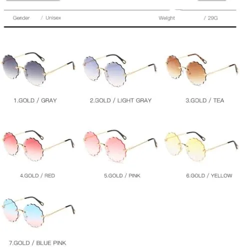 Большие безободковые круглые солнцезащитные очки с цветочным рисунком для женщин и мужчин, солнцезащитные очки с защитой от УФ-излучения UV400 MTZJH, Gradient Tea
Большие безободковые круглые солнцезащитные очки с цветочным рисунком для женщин и мужчин, солнцезащитные очки с защитой от УФ-излучения UV400 MTZJH, Gradient Tea