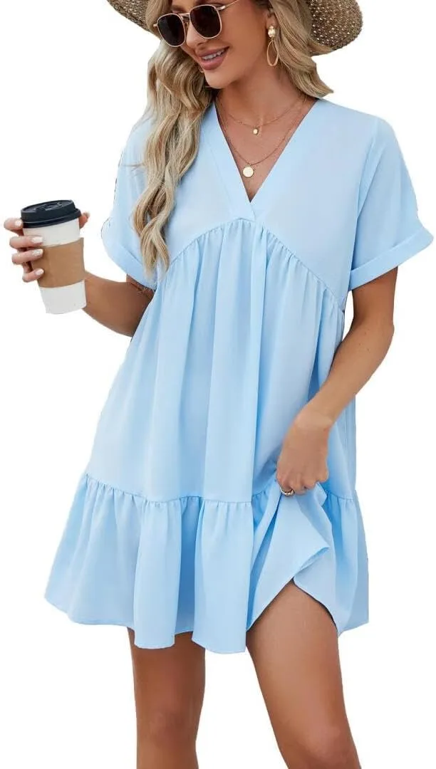 Летнее платье для женщин с коротким рукавом и V-образным вырезом
Летнее платье для женщин с коротким рукавом и V-образным вырезом