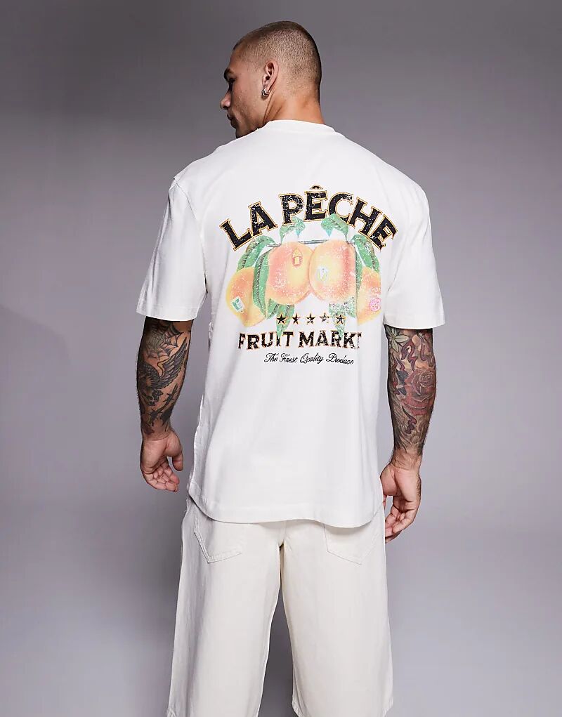 Футболка с принтом фруктового рынка River Island на спине цвета экрю 
Футболка с принтом фруктового рынка River Island на спине цвета экрю