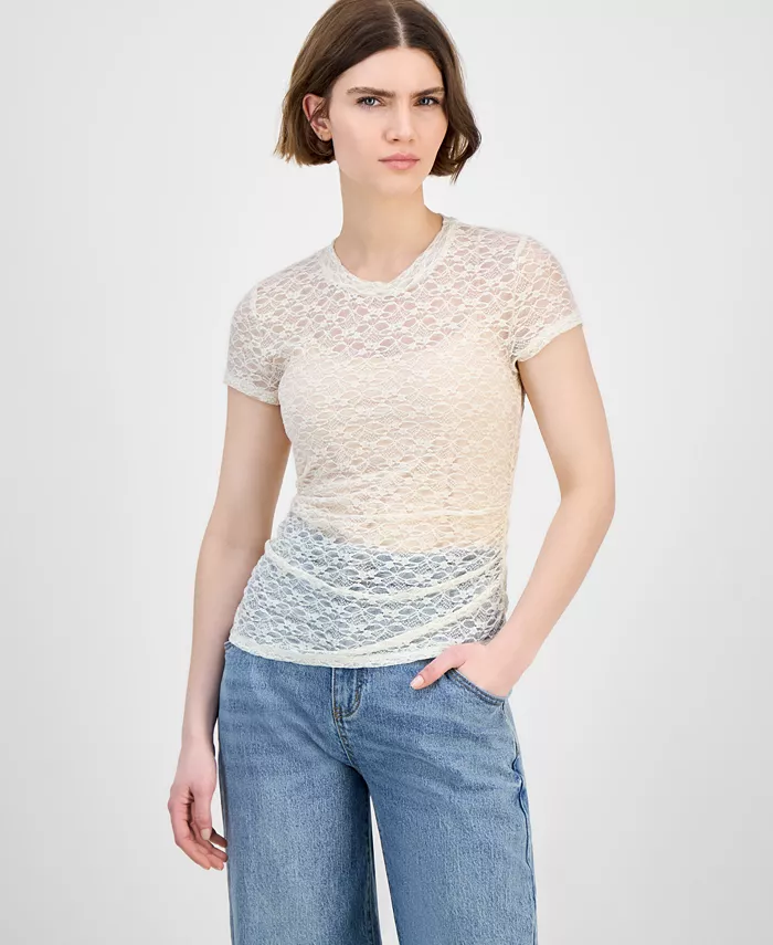 Женская кружевная футболка с коротким рукавом и круглым вырезом Bar III, белый
Женская кружевная футболка с коротким рукавом и круглым вырезом Bar III, белый