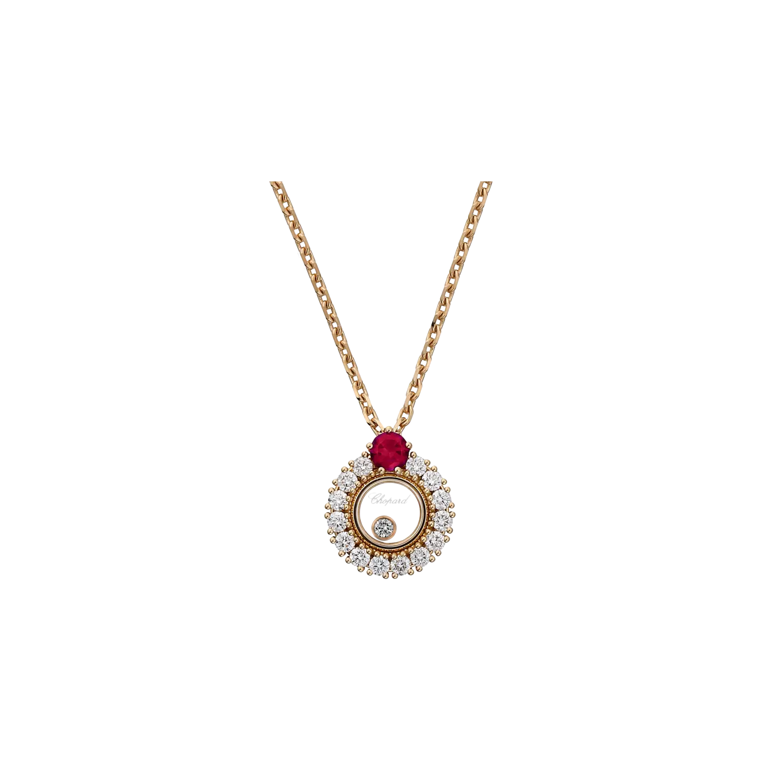 Подвеска Chopard Happy diamonds из розового золота с бриллиантами и рубином
Подвеска Chopard Happy diamonds из розового золота с бриллиантами и рубином