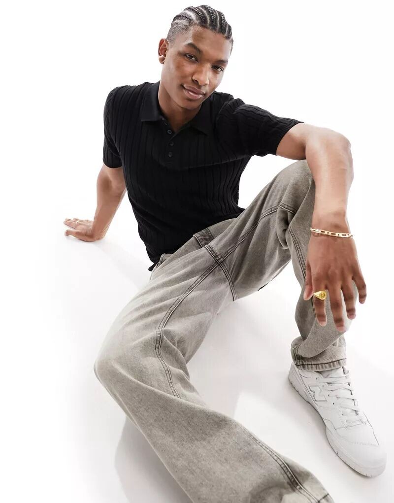 Черная трикотажная рубашка-поло в рубчик ASOS
Черная трикотажная рубашка-поло в рубчик ASOS