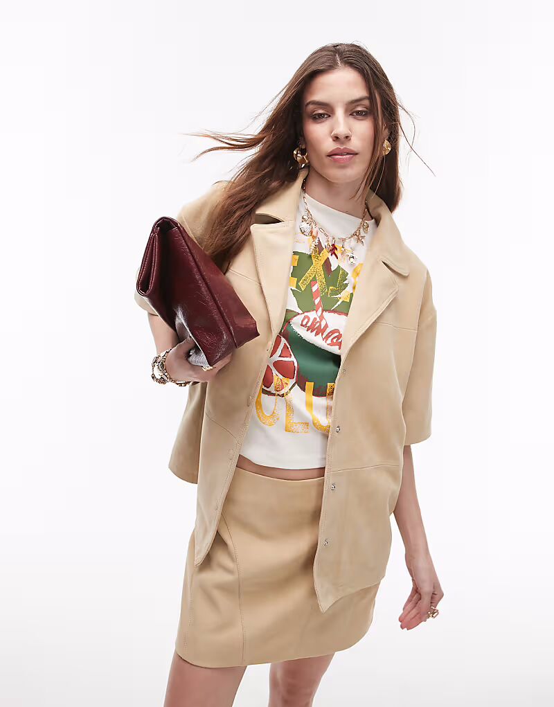 Рубашка из натуральной замши цвета пахты Topshop
Рубашка из натуральной замши цвета пахты Topshop