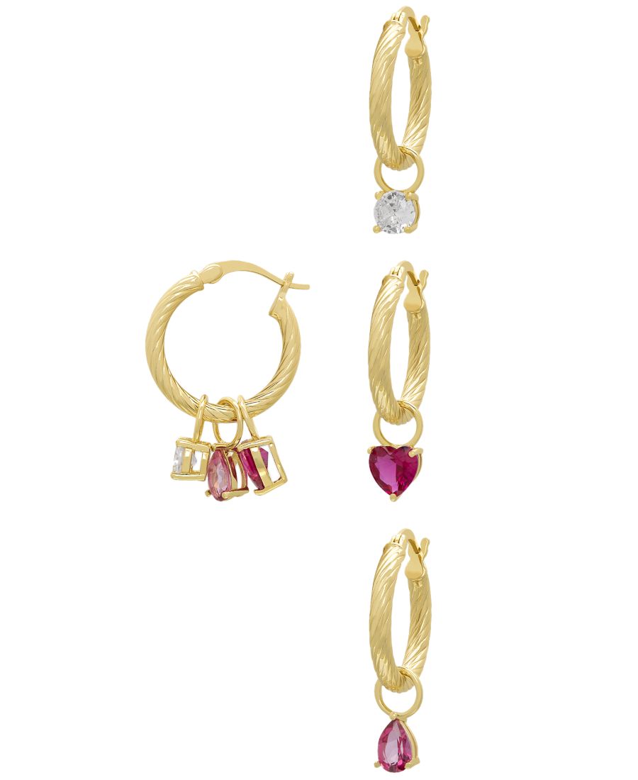 Выращенные в лаборатории белые сапфиры (1,3 карата), розовые сапфиры (1 карат) и рубины (2 карата) - сменные серьги-кольца из 14-каратного золота поверх стерлингового серебра Macy's, Gold
Выращенные в лаборатории белые сапфиры (1,3 карата), розовые сапфиры (1 карат) и рубины (2 карата) - сменные серьги-кольца из 14-каратного золота поверх стерлингового серебра Macy's, Gold