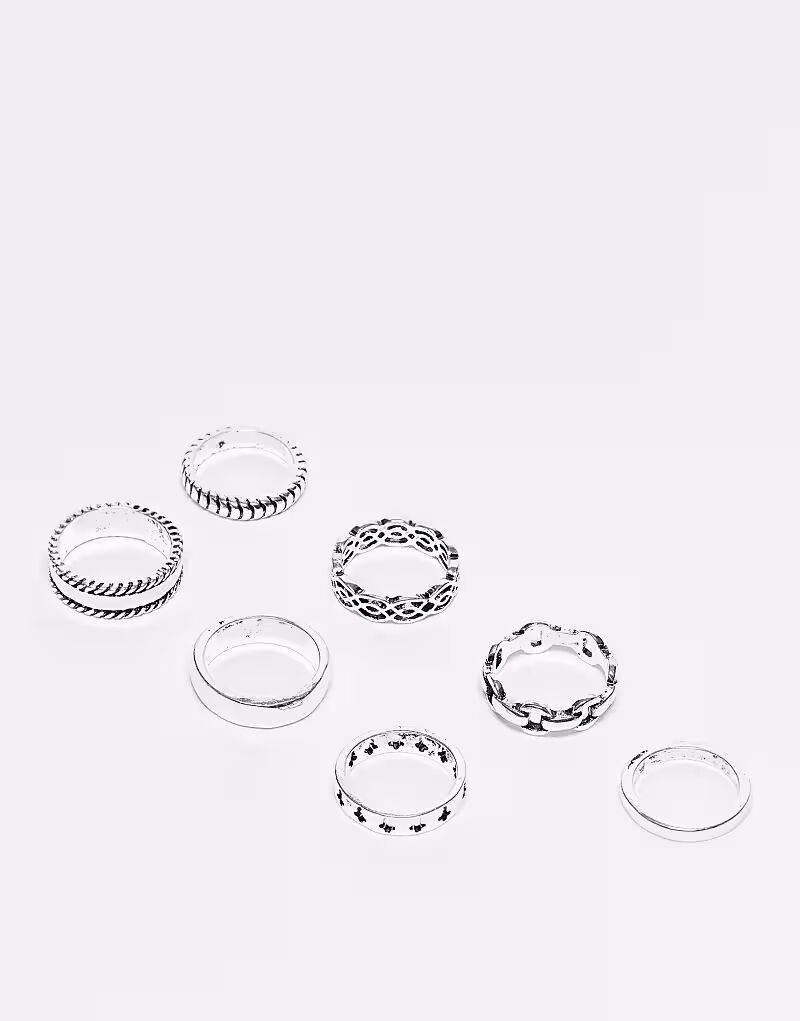 Комплект из 7 колец в полированном серебристом тоне Asos Design
Комплект из 7 колец в полированном серебристом тоне Asos Design