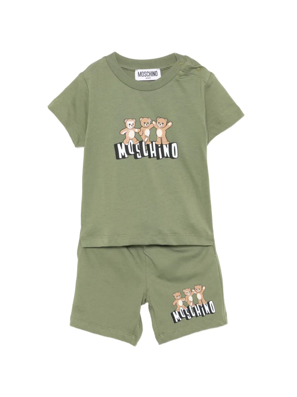 Комплект с шортами и принтом медведя Moschino Kids, зеленый
Комплект с шортами и принтом медведя Moschino Kids, зеленый
