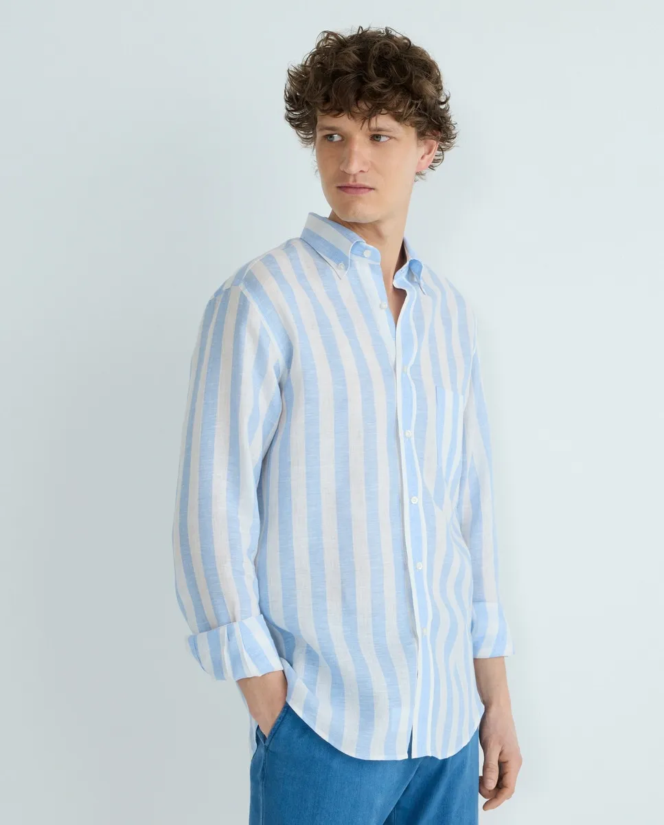 Мужская повседневная рубашка с длинным рукавом в полоску из льна Mirto, светло-голубой
Мужская повседневная рубашка с длинным рукавом в полоску из льна Mirto, светло-голубой