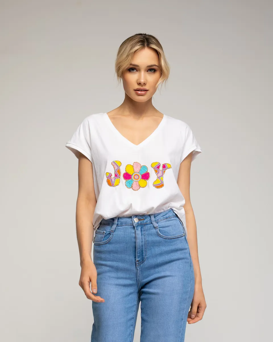 Женская хлопковая футболка с надписью "радость" Tantra, белый
Женская хлопковая футболка с надписью "радость" Tantra, белый