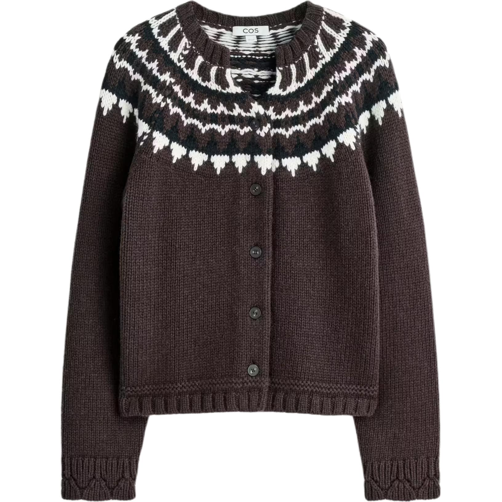 COS Женский трикотажный кардиган с круглым вырезом, коричнево-белого цвета, средней длины
COS Женский трикотажный кардиган с круглым вырезом, коричнево-белого цвета, средней длины