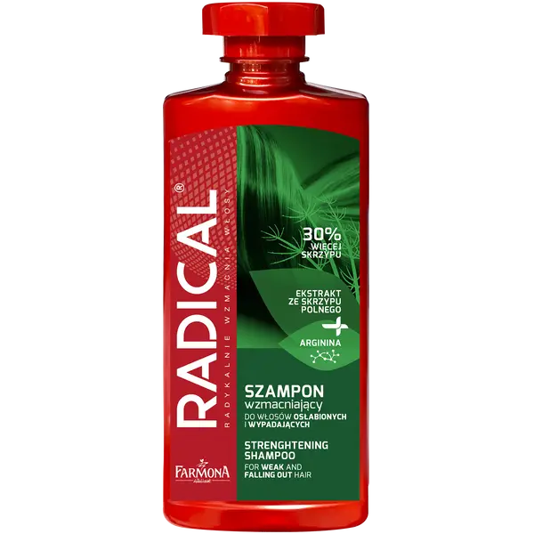 Укрепляющий шампунь для ослабленных и выпадающих волос, 400 мл Radical Wzmacniający
Укрепляющий шампунь для ослабленных и выпадающих волос, 400 мл Radical Wzmacniający
