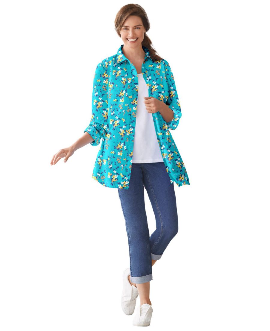 Рубашка с длинным рукавом идеального размера для полных женщин Woman Within, Aquamarine pretty bloom
Рубашка с длинным рукавом идеального размера для полных женщин Woman Within, Aquamarine pretty bloom