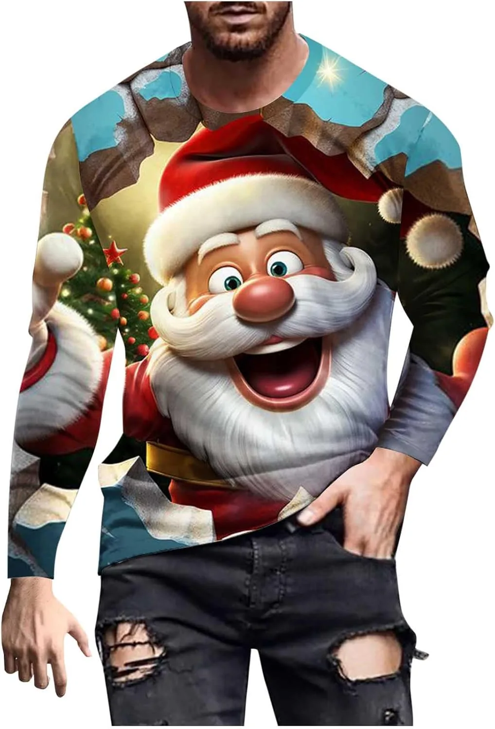 Мужская футболка с длинным рукавом и новогодним принтом
Мужская футболка с длинным рукавом и новогодним принтом