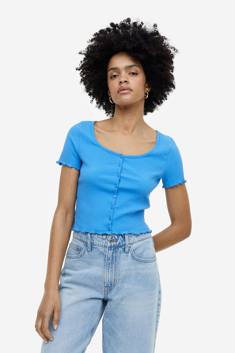 Топ в рубчик на пуговицах спереди H&M, синий
Топ в рубчик на пуговицах спереди H&M, синий