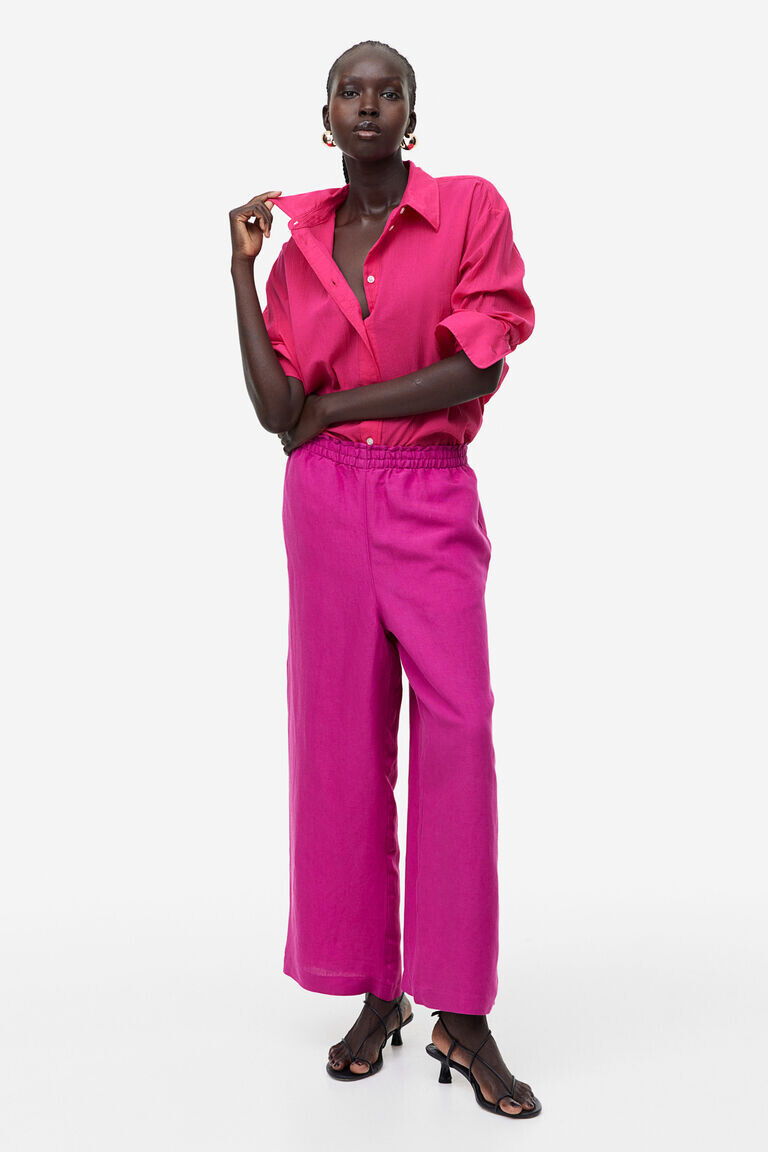 Укороченные брюки из смесового льна H&M, фуксия
Укороченные брюки из смесового льна H&M, фуксия