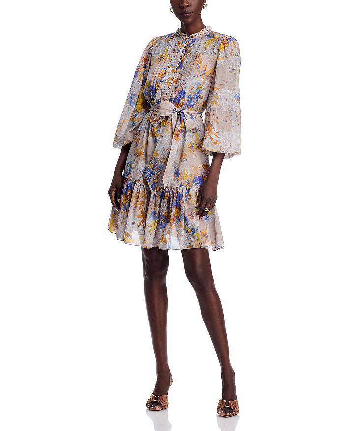 Хилари Мини-платье с цветочным принтом, защипами и воланами Kobi Halperin, синий 
Хилари Мини-платье с цветочным принтом, защипами и воланами Kobi Halperin, синий