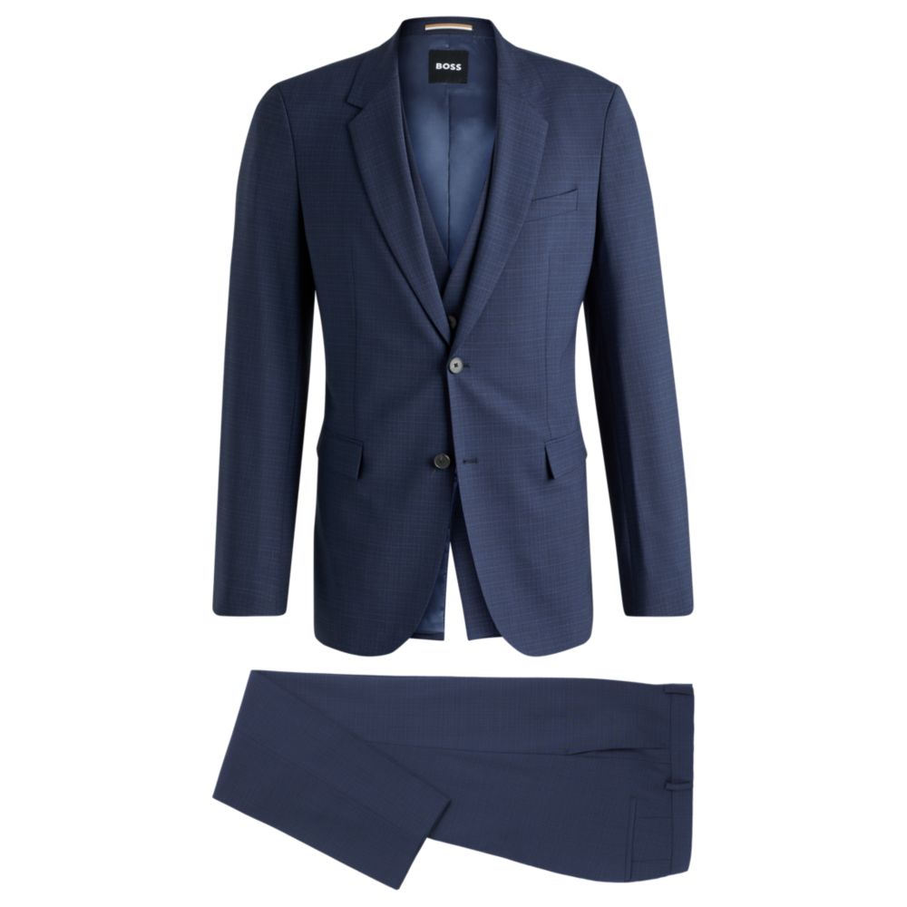 Облегающий костюм-тройка из эластичной клетчатой ткани BOSS, темно-синий
Облегающий костюм-тройка из эластичной клетчатой ткани BOSS, темно-синий
